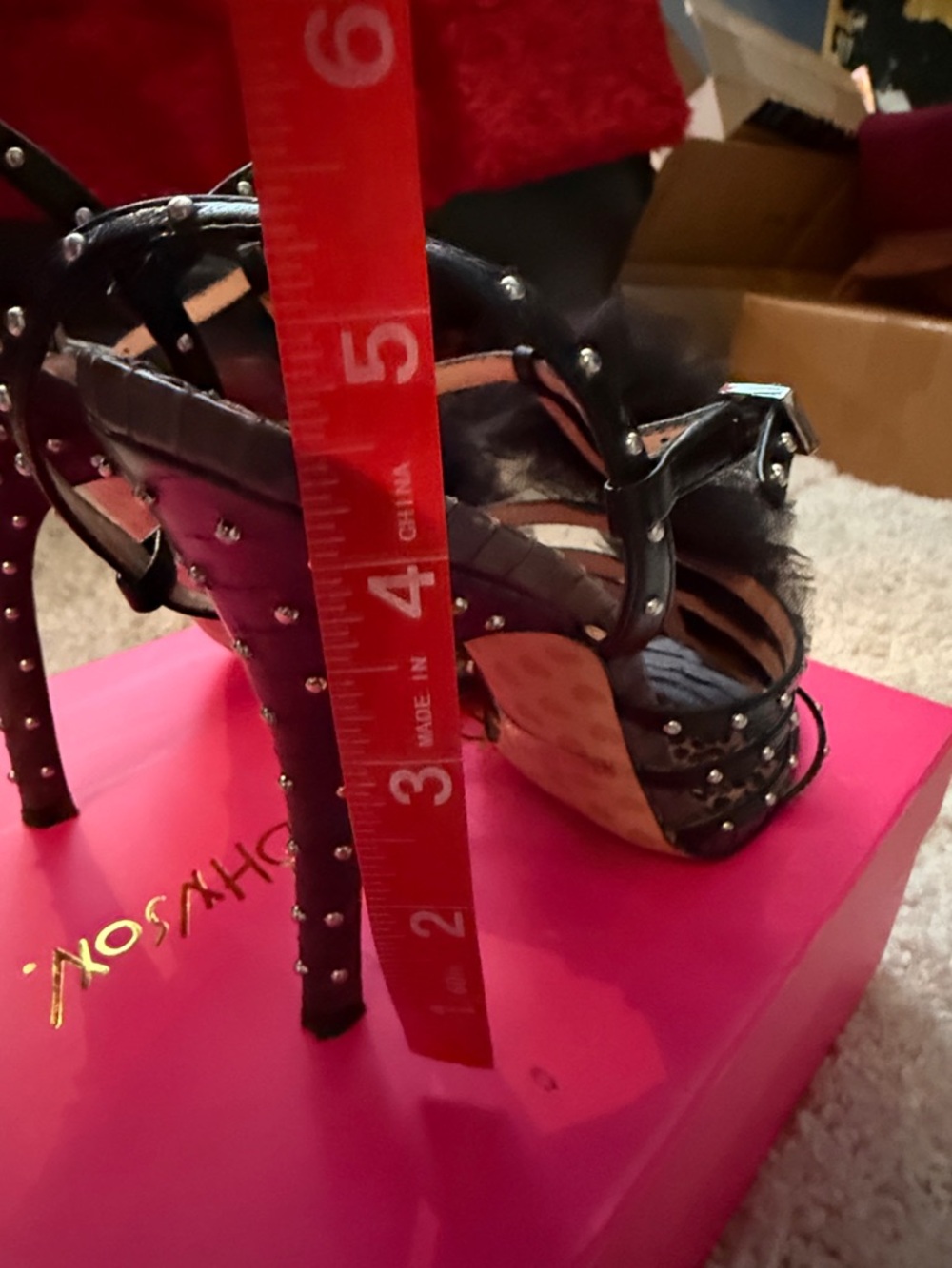 Betsey Johnson Abigail Black Tulle Leopard Insole Studded Strappy Sandals - Picture 8 of 8